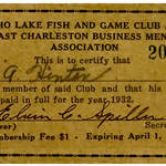 Echo Lake Fish and Game Club membership card, 1933